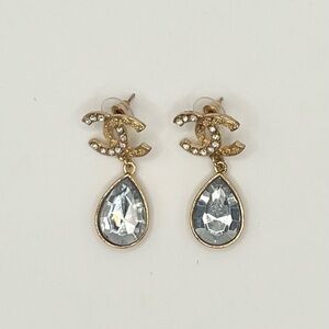 Gold Luxury-Inspired Teardrop Crystal Drop Earrings